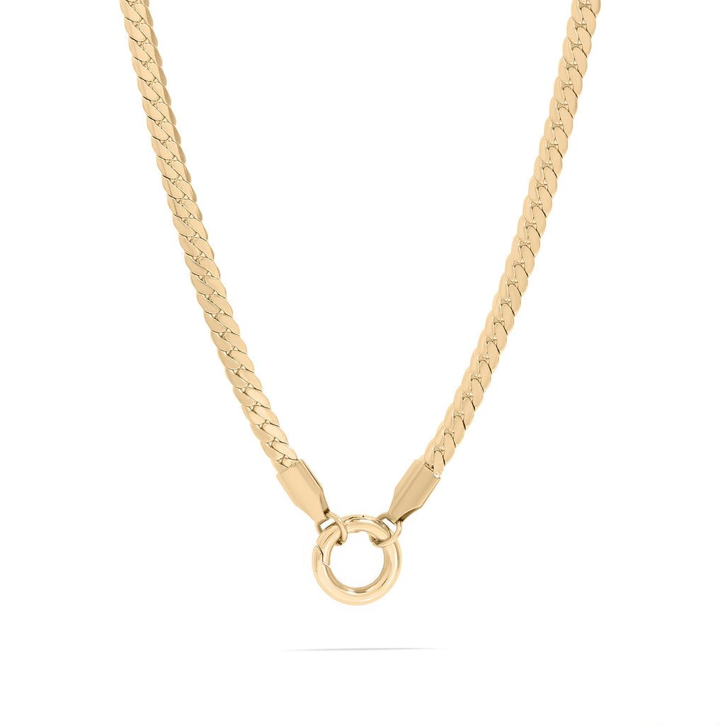 18K Gold Curb Necklace – Stainless Steel Charm Holder | Tarnish Resistant Jewelry