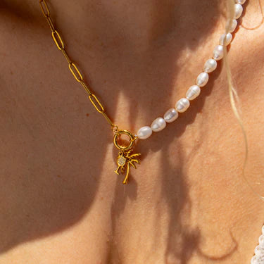 Stainless Steel Freshwater Pearl Paperclip Split Charm Holder Necklace