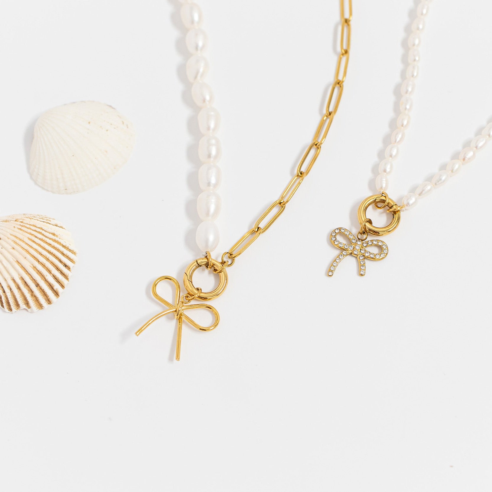 18K Gold Bow Charm – Hypoallergenic Stainless Steel Thin Bow Pendant Jewelry