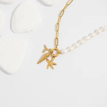 Stainless Steel Freshwater Pearl Paperclip Split Charm Holder Necklace