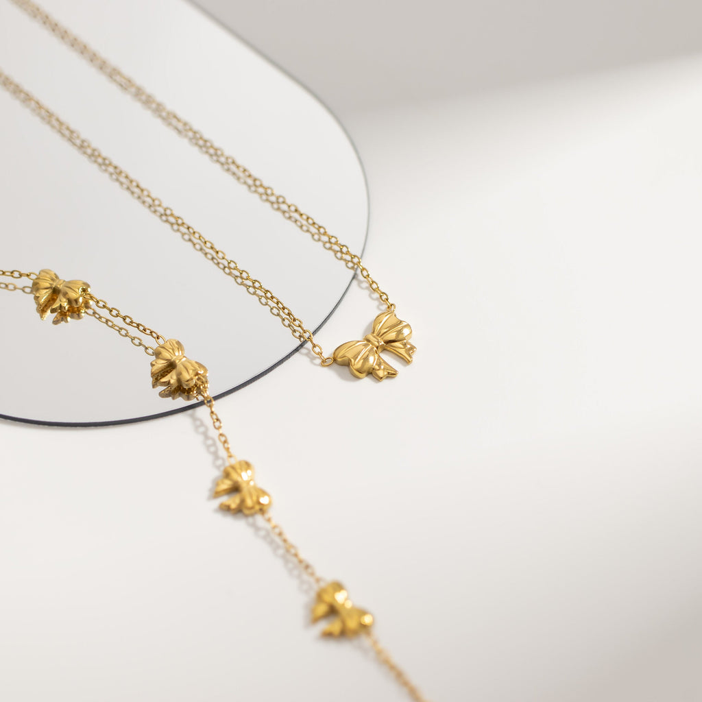 Gold Bow Bracelet – Adjustable Stainless Steel Chain | Polished Gold Tone Jewelry