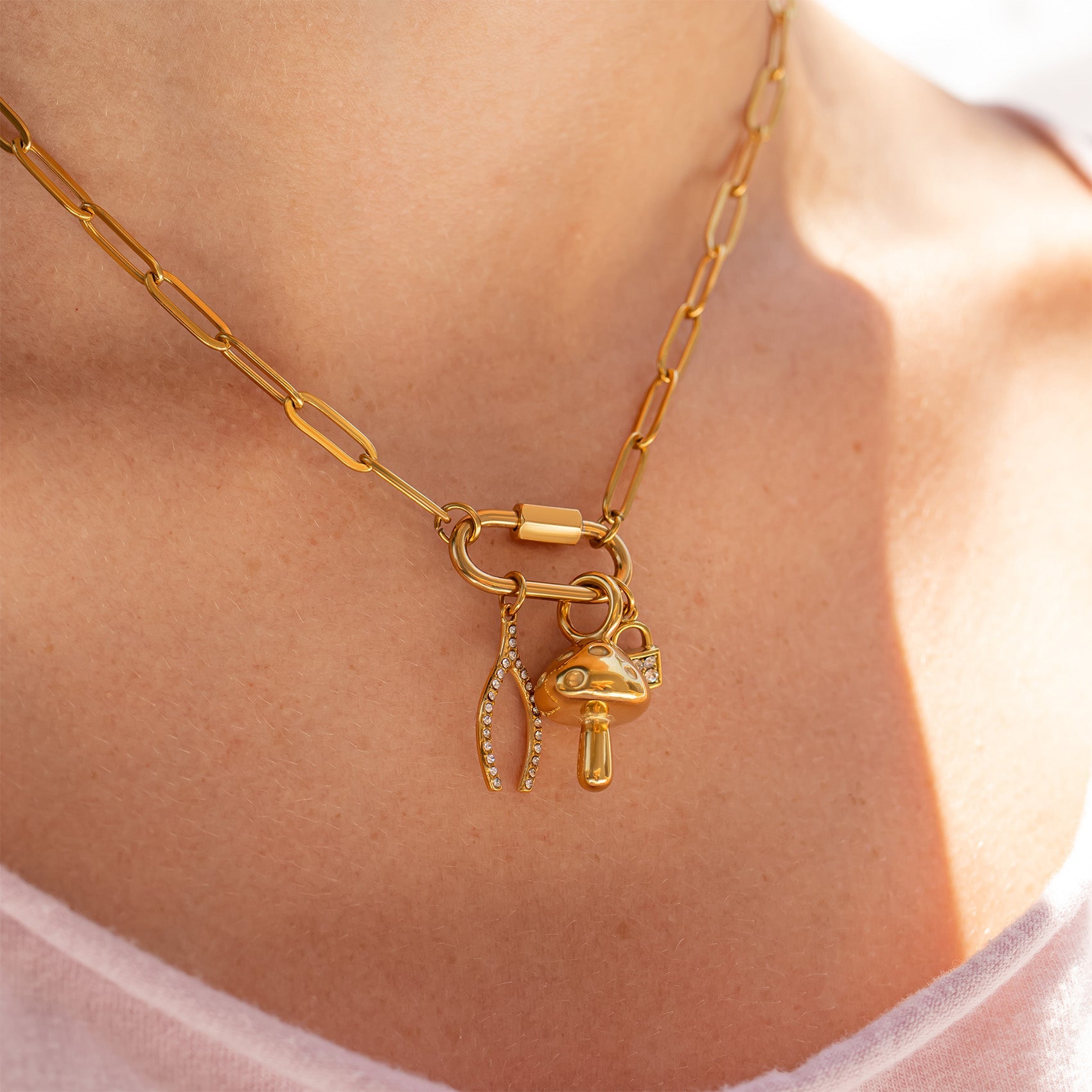Gold Mushroom Charm – 18K Gold Pendant | Hypoallergenic Stainless Steel Jewelry