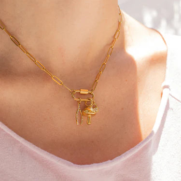 18K Gold PVD Stainless Steel Paperclip Carabiner Necklace