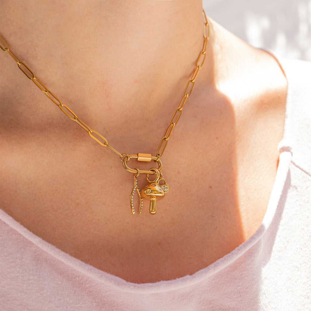 Gold Mushroom Charm – 18K Gold Pendant | Hypoallergenic Stainless Steel Jewelry