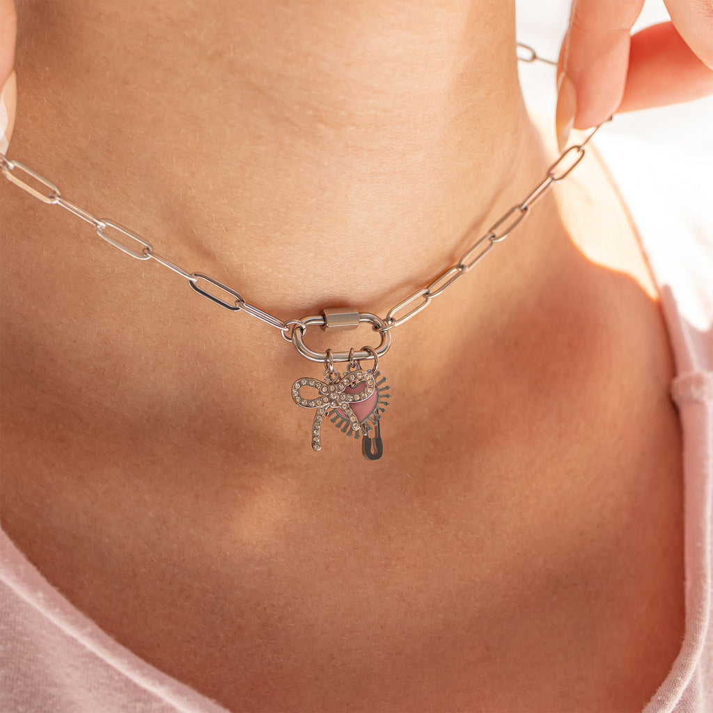 Pink Heart Charm - 18K Gold PVD Stainless Steel Sun Ray Pendant Accessory