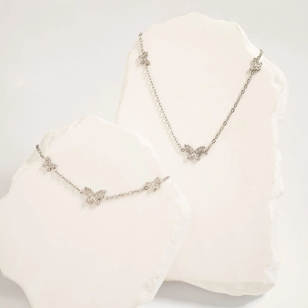 Silver Butterfly Necklace and Bracelet