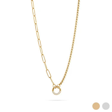 18K Gold PVD Stainless Steel Split Chain with Stone Charm Holder