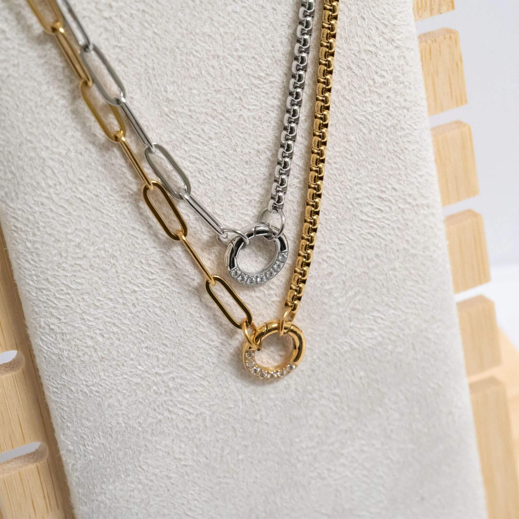 18K Gold Split Chain – Durable Stainless Steel Necklace with Stone Charm Holder