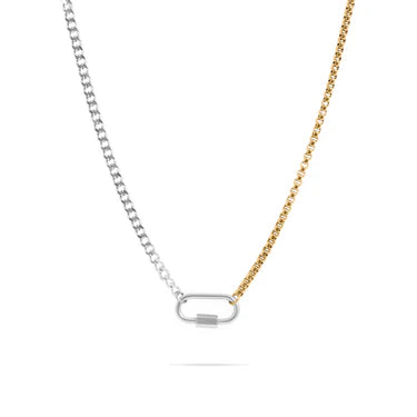 18K Gold PVD Stainless Steel Mixed Metal Carabiner Charm Holder Necklace