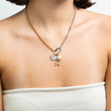 18K Gold PVD Stainless Steel Mixed Metal Carabiner Charm Holder Necklace