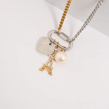 18K Gold PVD Stainless Steel Mixed Metal Carabiner Charm Holder Necklace