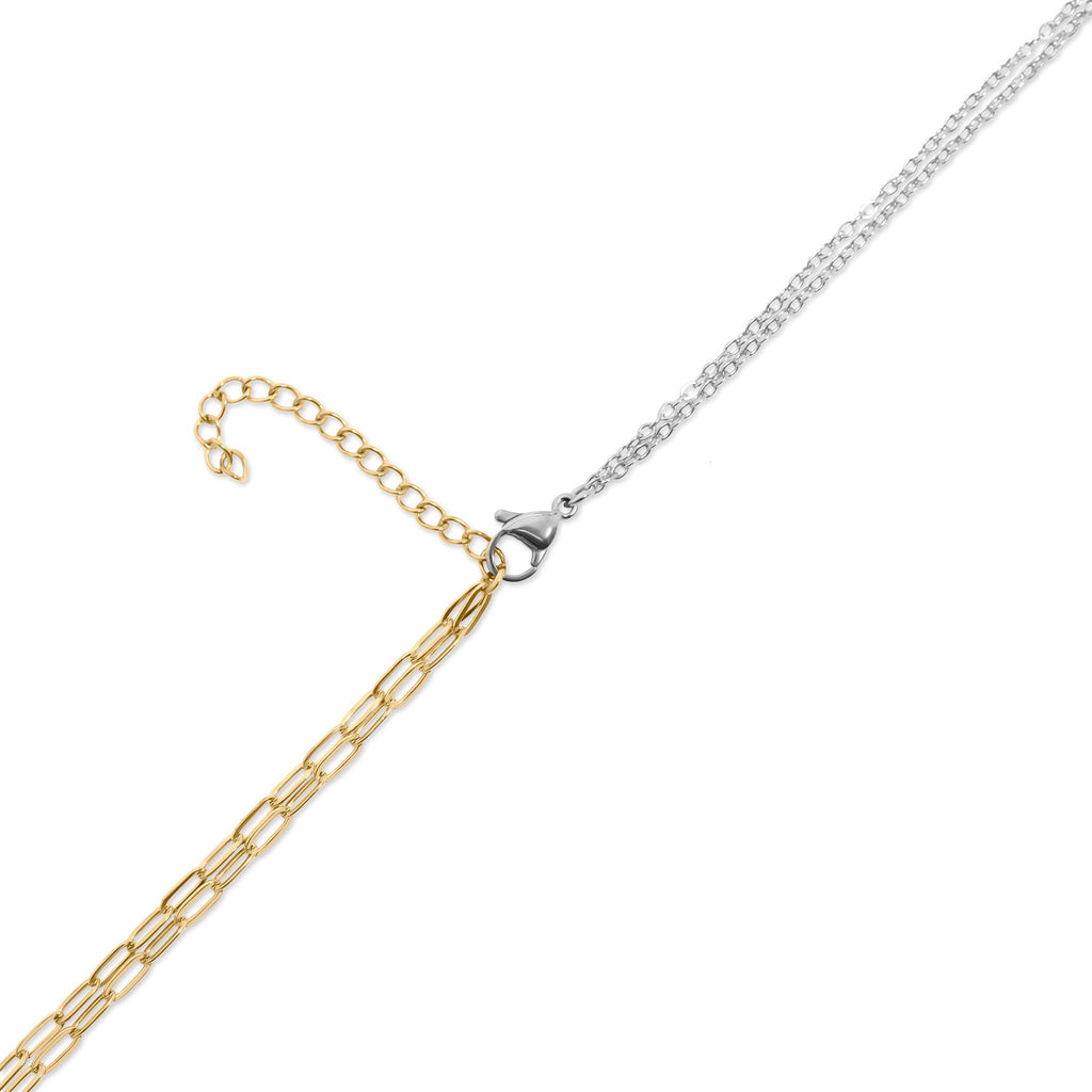 Double Chain Charm Necklace – Mixed Metal Adjustable Layered Jewelry