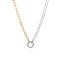 Double Chain Charm Necklace – Mixed Metal Adjustable Layered Jewelry