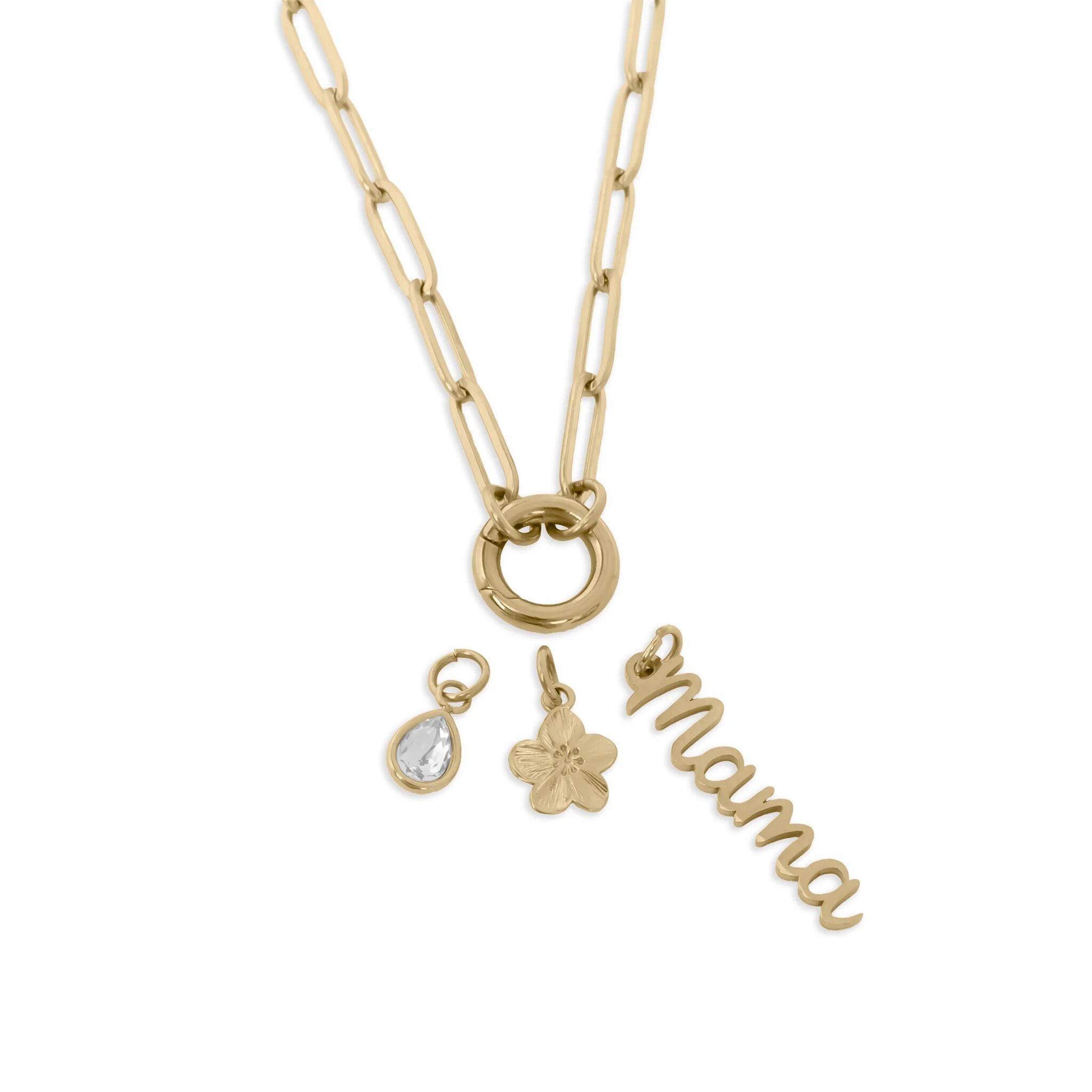 Mama Charm Necklace – Customizable Gold Stainless Steel Charm Holder Gift Set