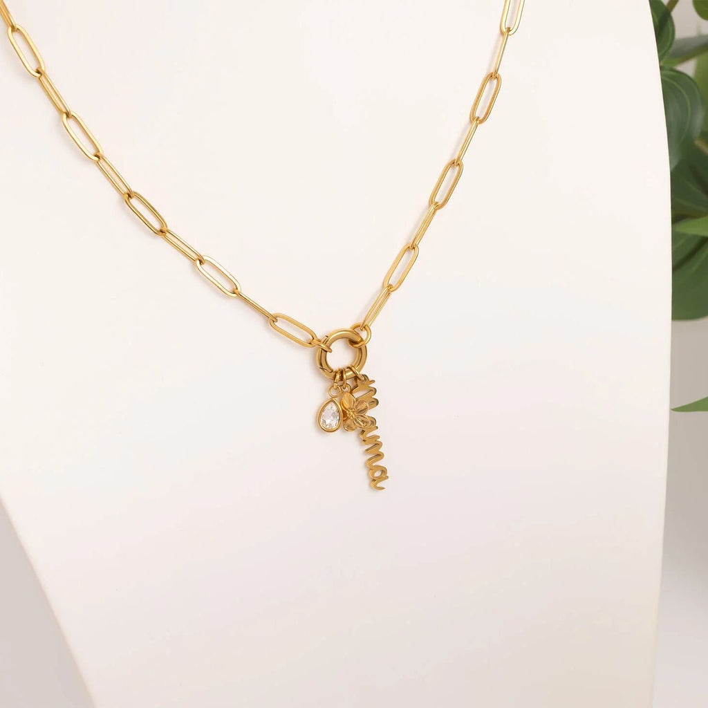 Mama Charm Necklace – Customizable Gold Stainless Steel Charm Holder Gift Set