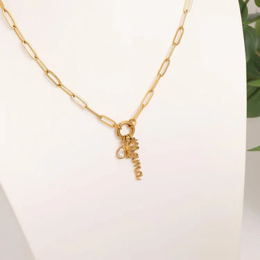18K Gold PVD Stainless Steel Mama Charm Holder Necklace Set