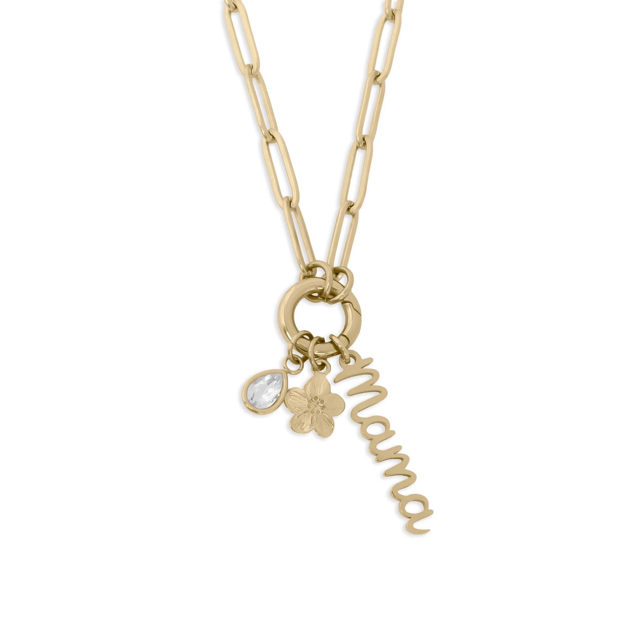 Mama Charm Necklace – Customizable Gold Stainless Steel Charm Holder Gift Set
