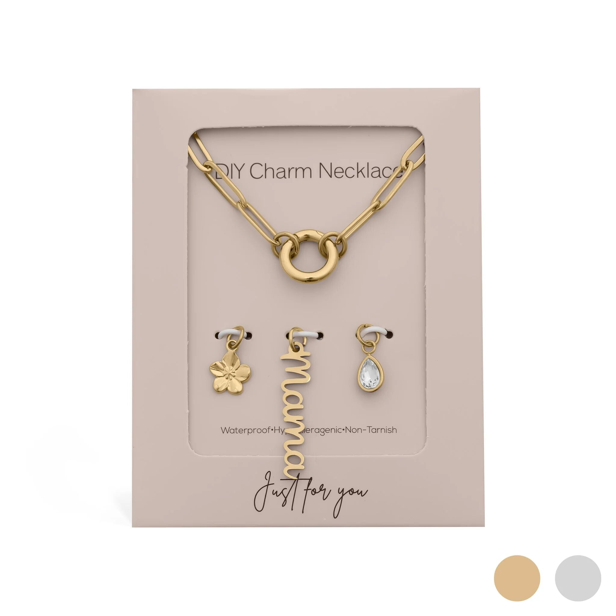 Mama Charm Necklace – Customizable Gold Stainless Steel Charm Holder Gift Set