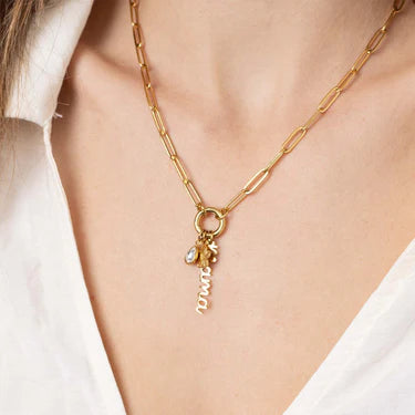 18K Gold PVD Stainless Steel Mama Charm Holder Necklace Set