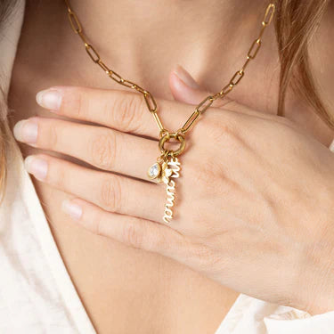 18K Gold PVD Stainless Steel Mama Charm Holder Necklace Set