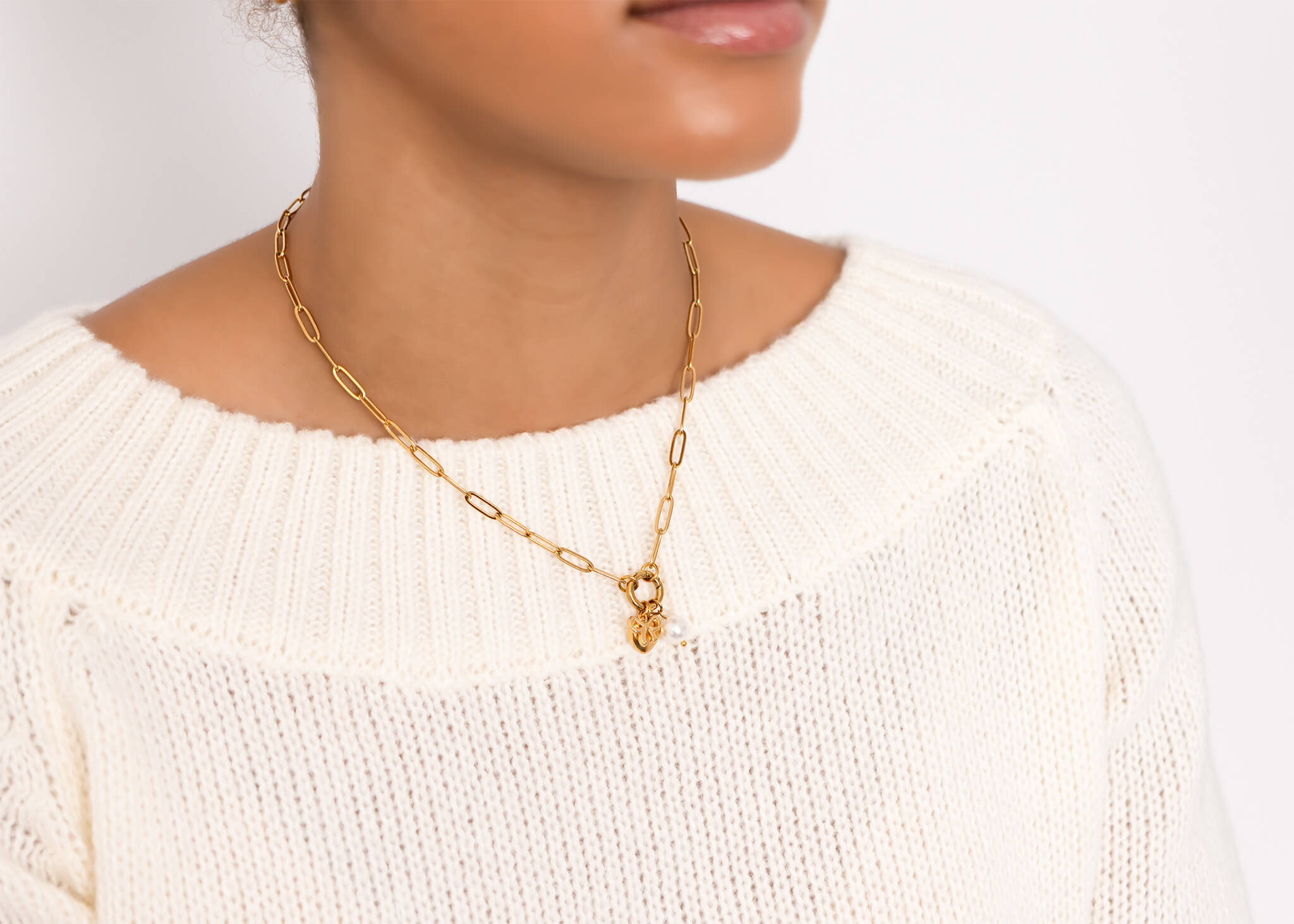 Gold Charm Necklace – 18K Gold PVD Stainless Steel Bow Charm Holder Set