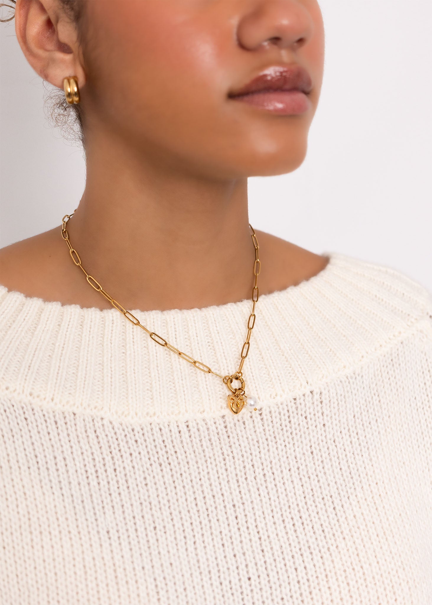 Gold Charm Necklace – 18K Gold PVD Stainless Steel Bow Charm Holder Set