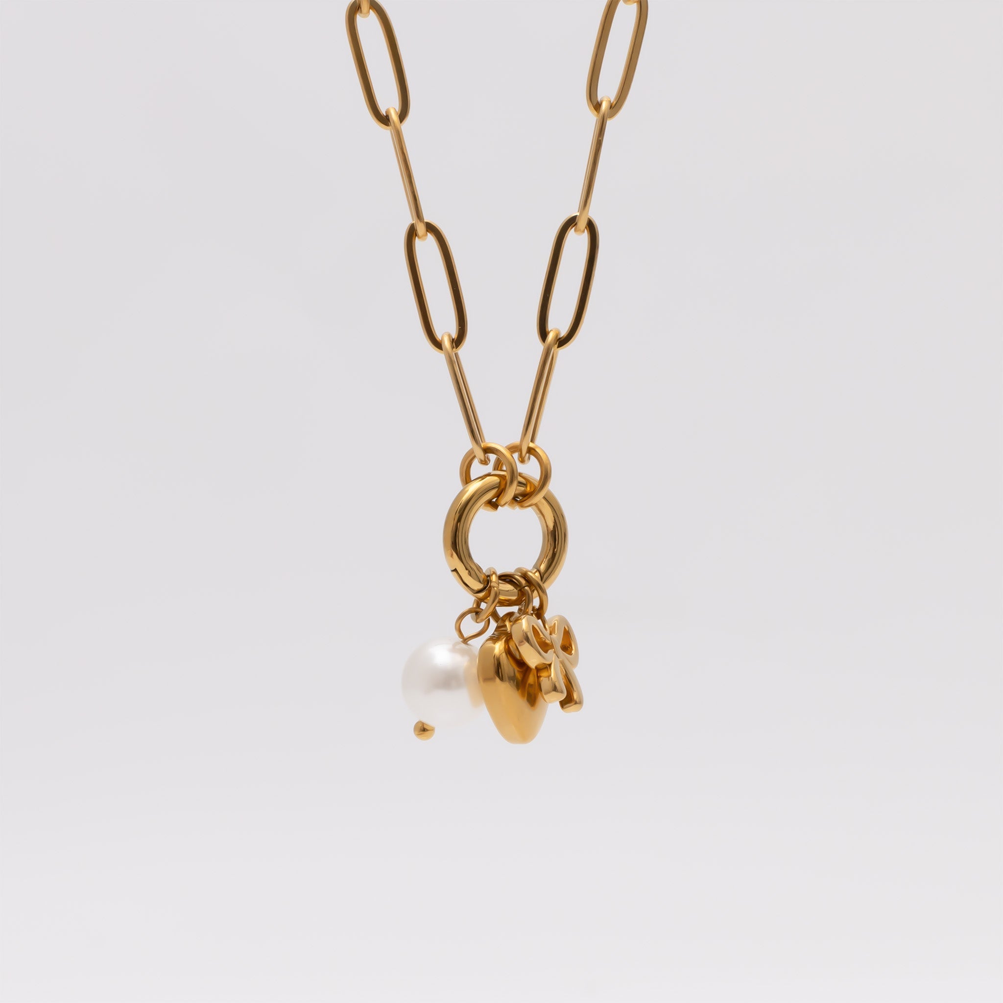 Gold Charm Necklace – 18K Gold PVD Stainless Steel Bow Charm Holder Set