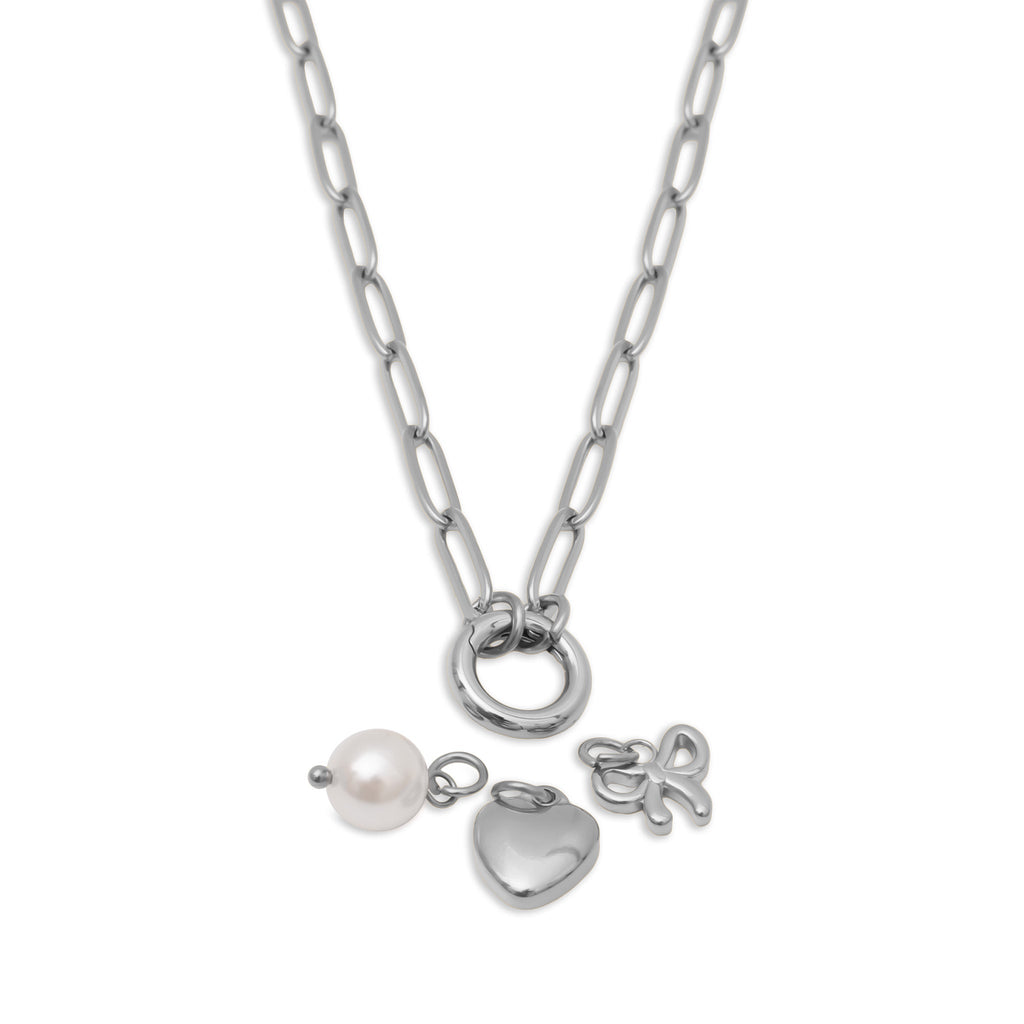 Gold Charm Necklace – 18K Gold PVD Stainless Steel Bow Charm Holder Set