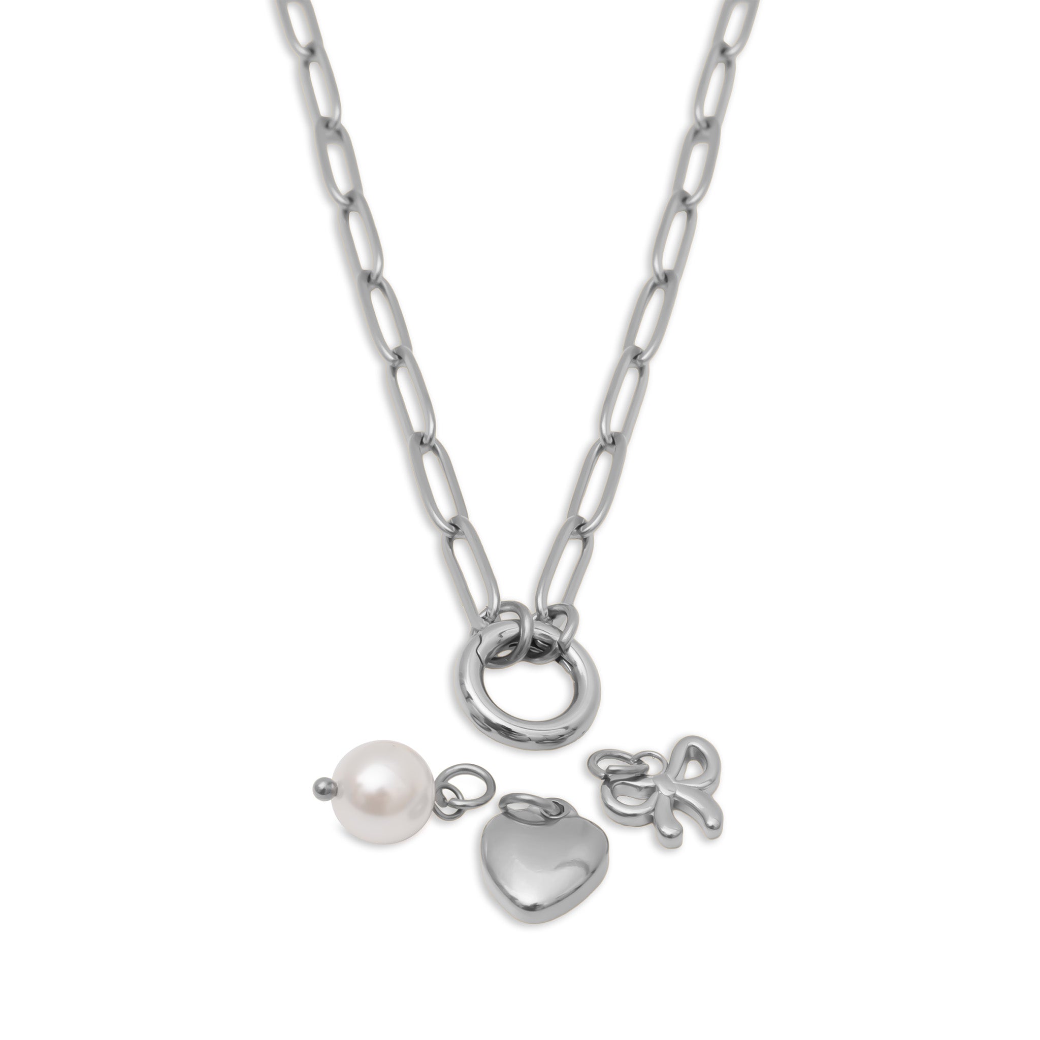 Gold Charm Necklace – 18K Gold PVD Stainless Steel Bow Charm Holder Set