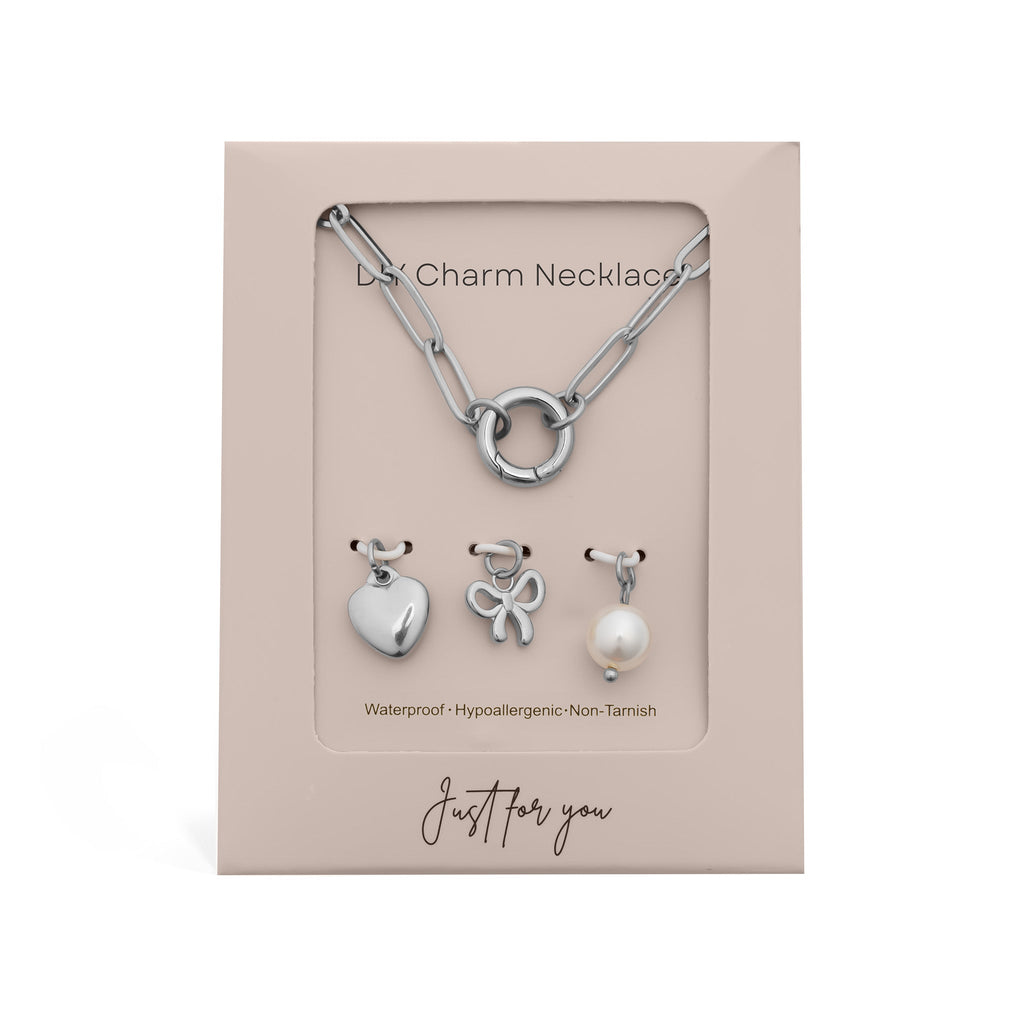 Gold Charm Necklace – 18K Gold PVD Stainless Steel Bow Charm Holder Set