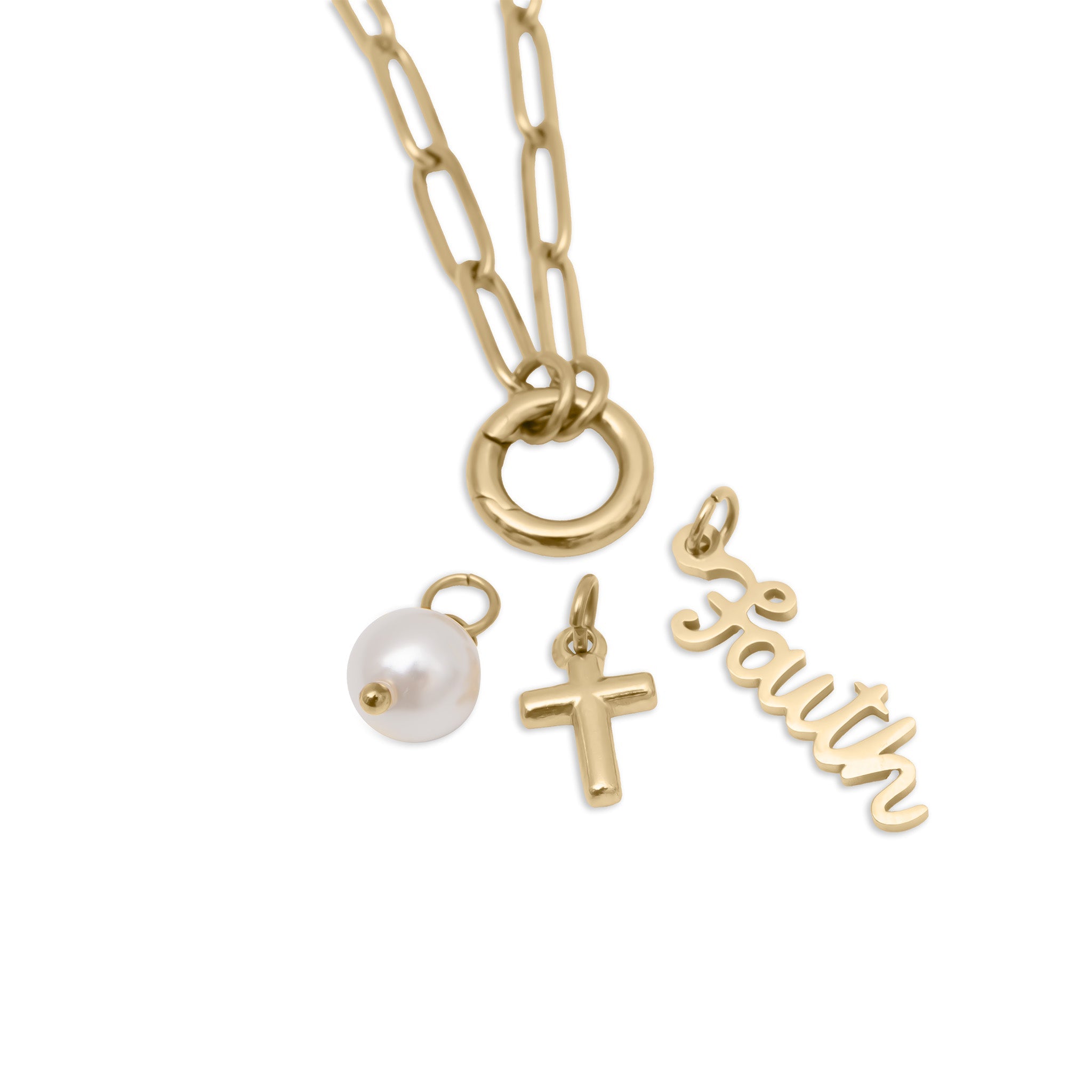 Faith Charm Necklace – 18K Gold Plated Stainless Steel Paperclip Holder Gift Set