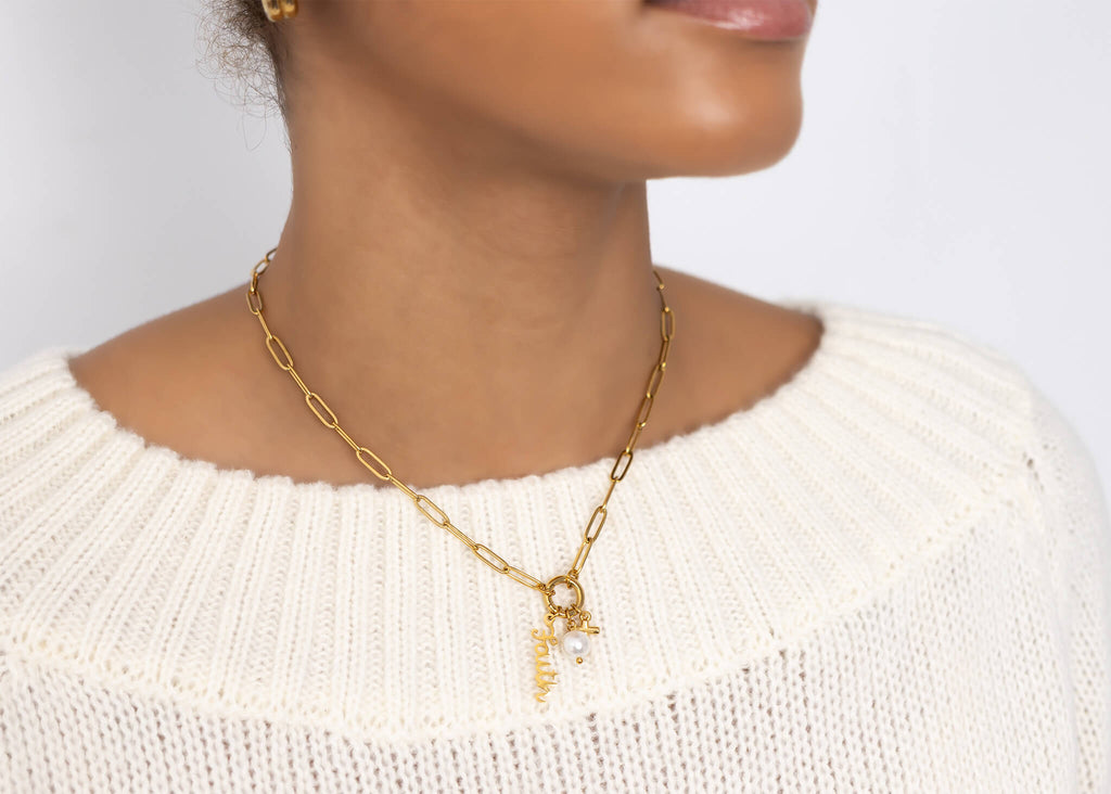 Faith Charm Necklace – 18K Gold Plated Stainless Steel Paperclip Holder Gift Set