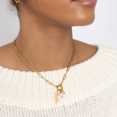 18K Gold PVD Stainless Steel Faith Charm Holder Necklace Set