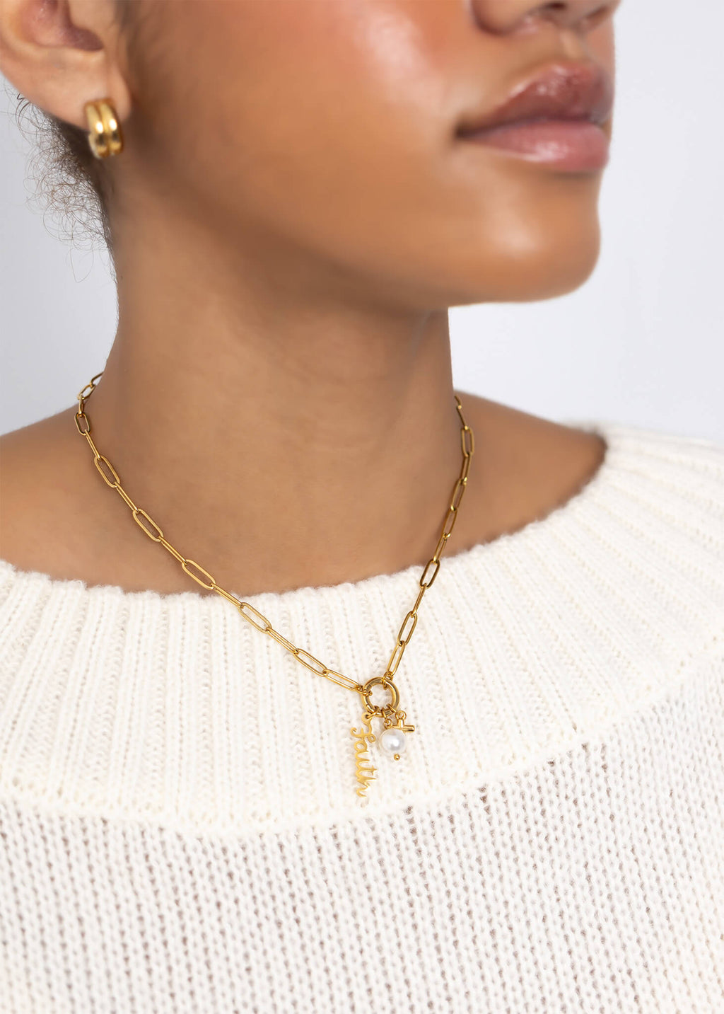 Faith Charm Necklace – 18K Gold Plated Stainless Steel Paperclip Holder Gift Set