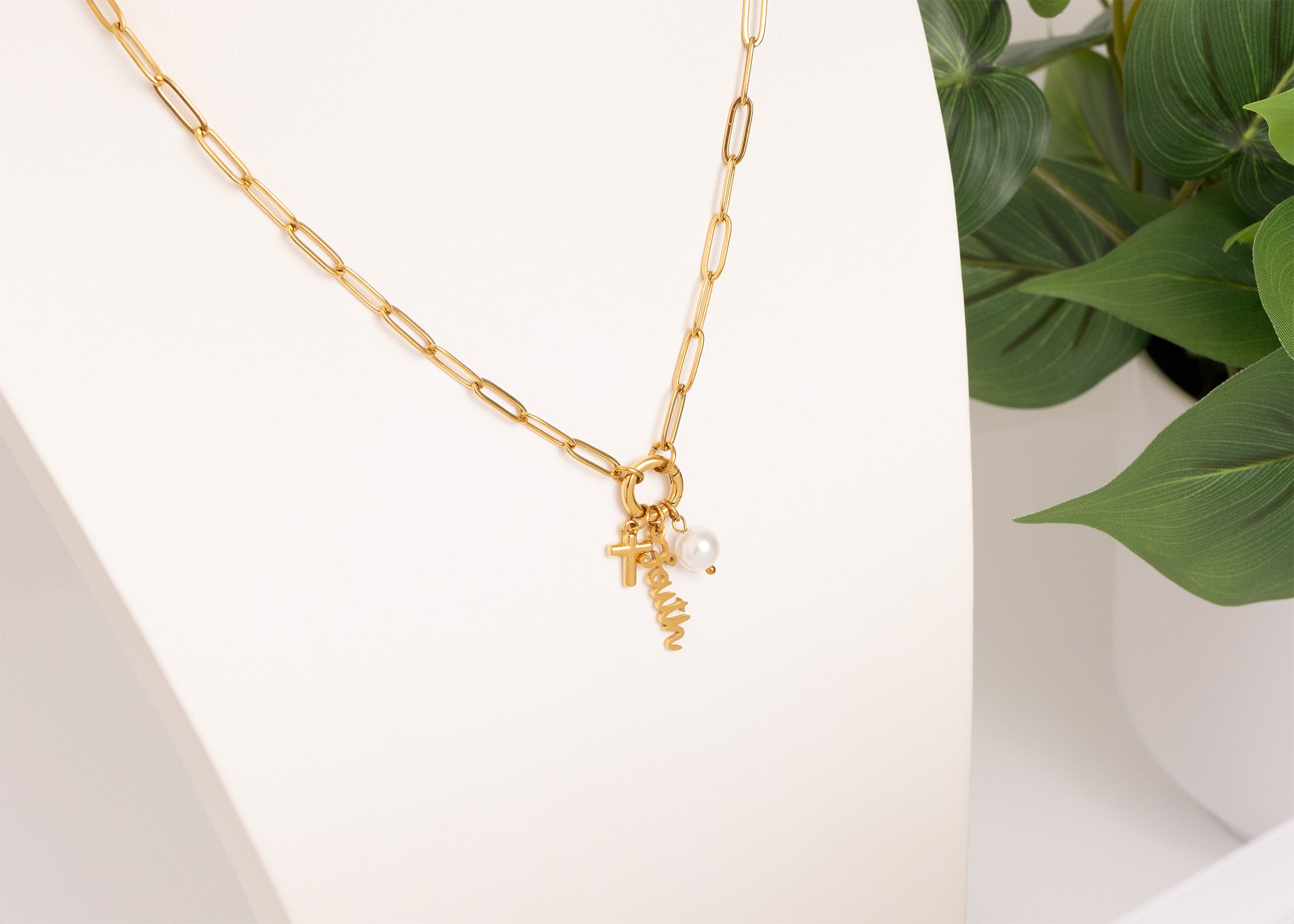 Faith Charm Necklace – 18K Gold Plated Stainless Steel Paperclip Holder Gift Set