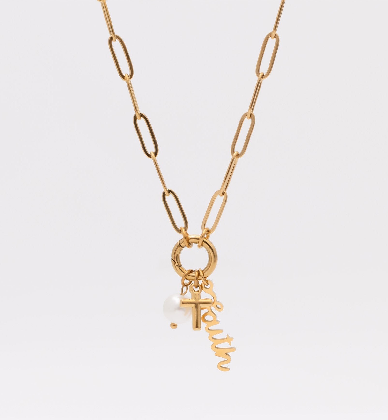 Faith Charm Necklace – 18K Gold Plated Stainless Steel Paperclip Holder Gift Set