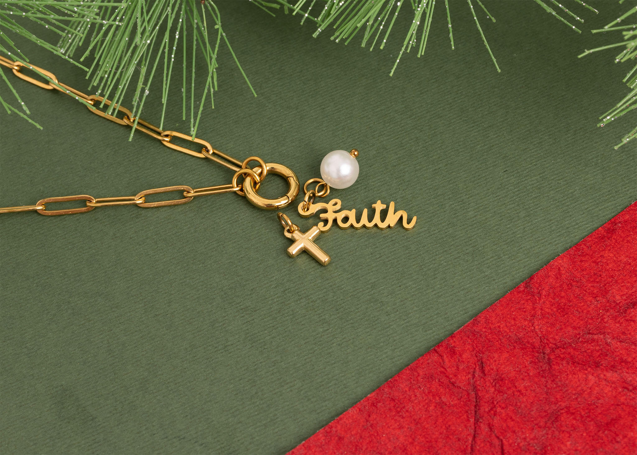 Faith Charm Necklace – 18K Gold Plated Stainless Steel Paperclip Holder Gift Set
