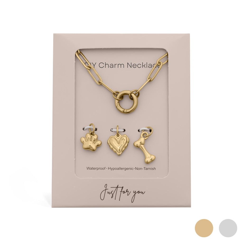 Pet Charm Necklace – Adjustable Gold Stainless Steel Paperclip Charm Holder