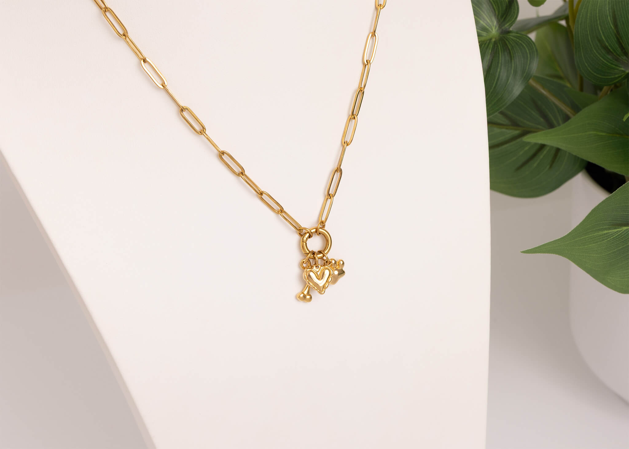 Pet Charm Necklace – Adjustable Gold Stainless Steel Paperclip Charm Holder