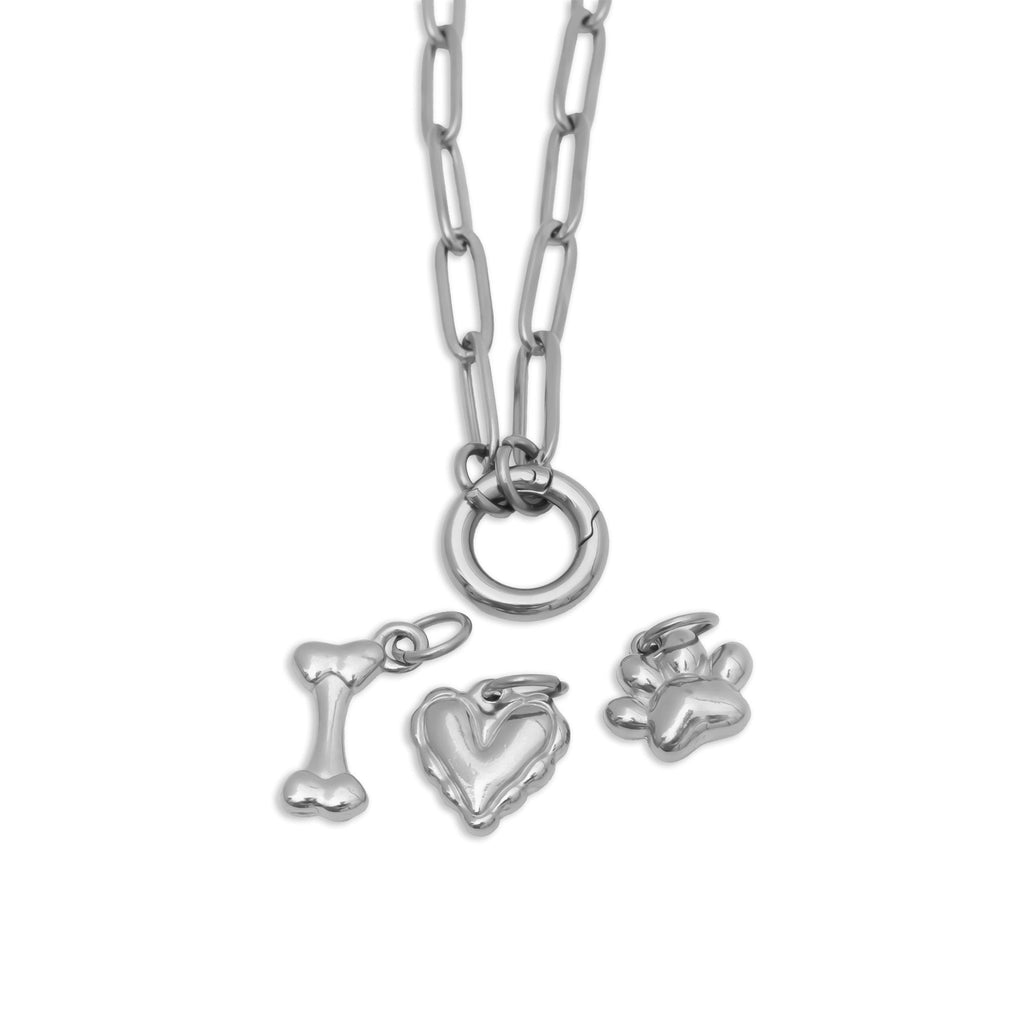 Pet Charm Necklace – Adjustable Gold Stainless Steel Paperclip Charm Holder