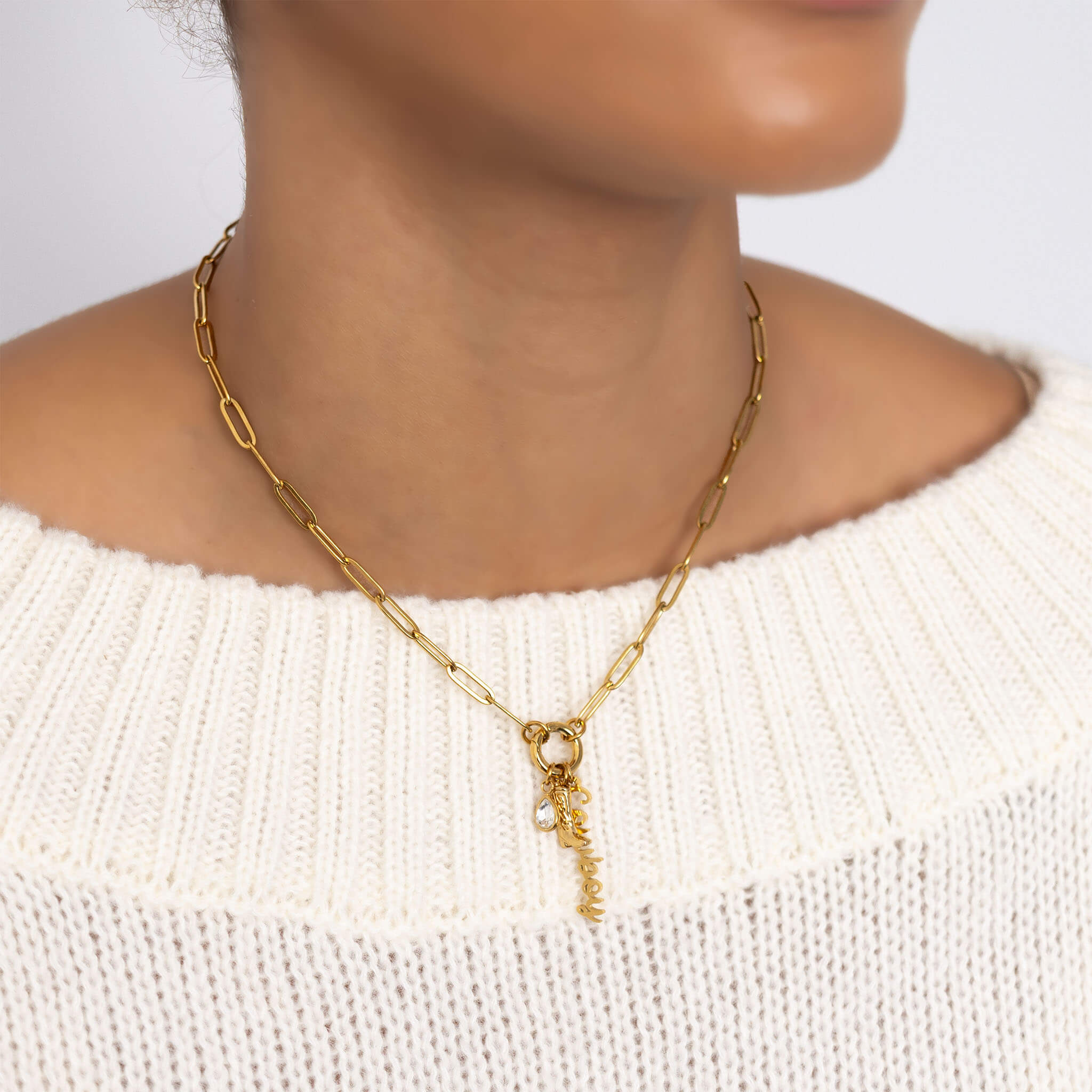 Cowboy Charm Necklace – 18K Gold Stainless Steel Paperclip Charm Holder Set