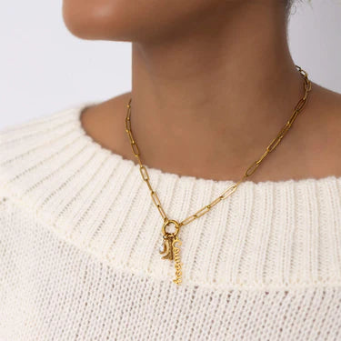 18K Gold PVD Stainless Steel Cowboy Charm Holder Necklace Set