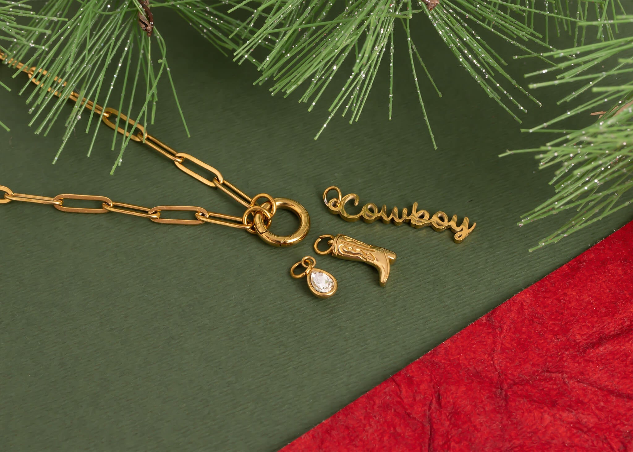 Cowboy Charm Necklace – 18K Gold Stainless Steel Paperclip Charm Holder Set