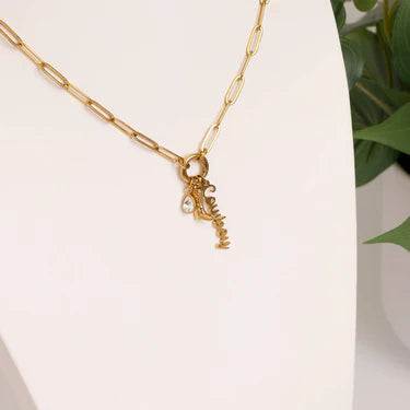 18K Gold PVD Stainless Steel Cowboy Charm Holder Necklace Set