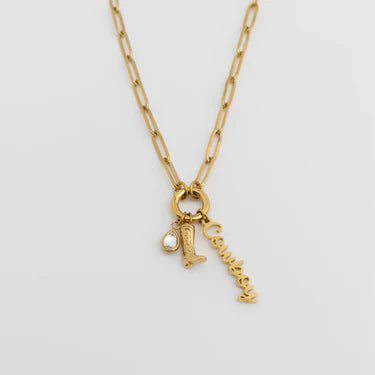 18K Gold PVD Stainless Steel Cowboy Charm Holder Necklace Set