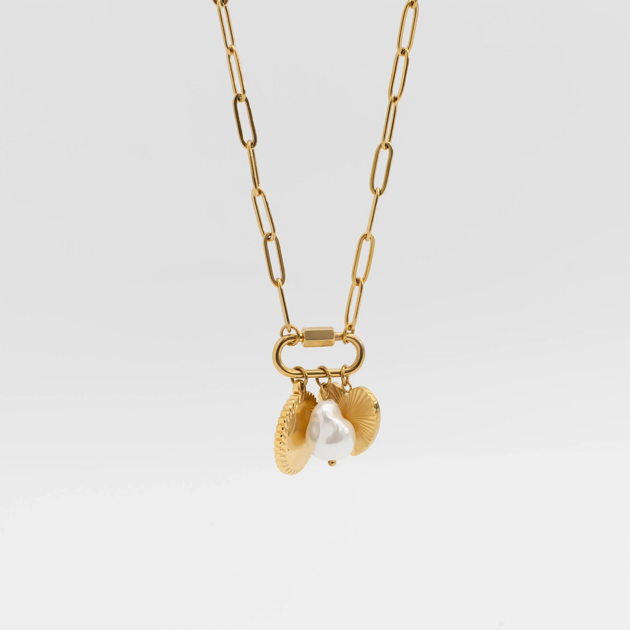 Pearl Sunburst Necklace – 18K Gold PVD Stainless Steel Charm Holder Set