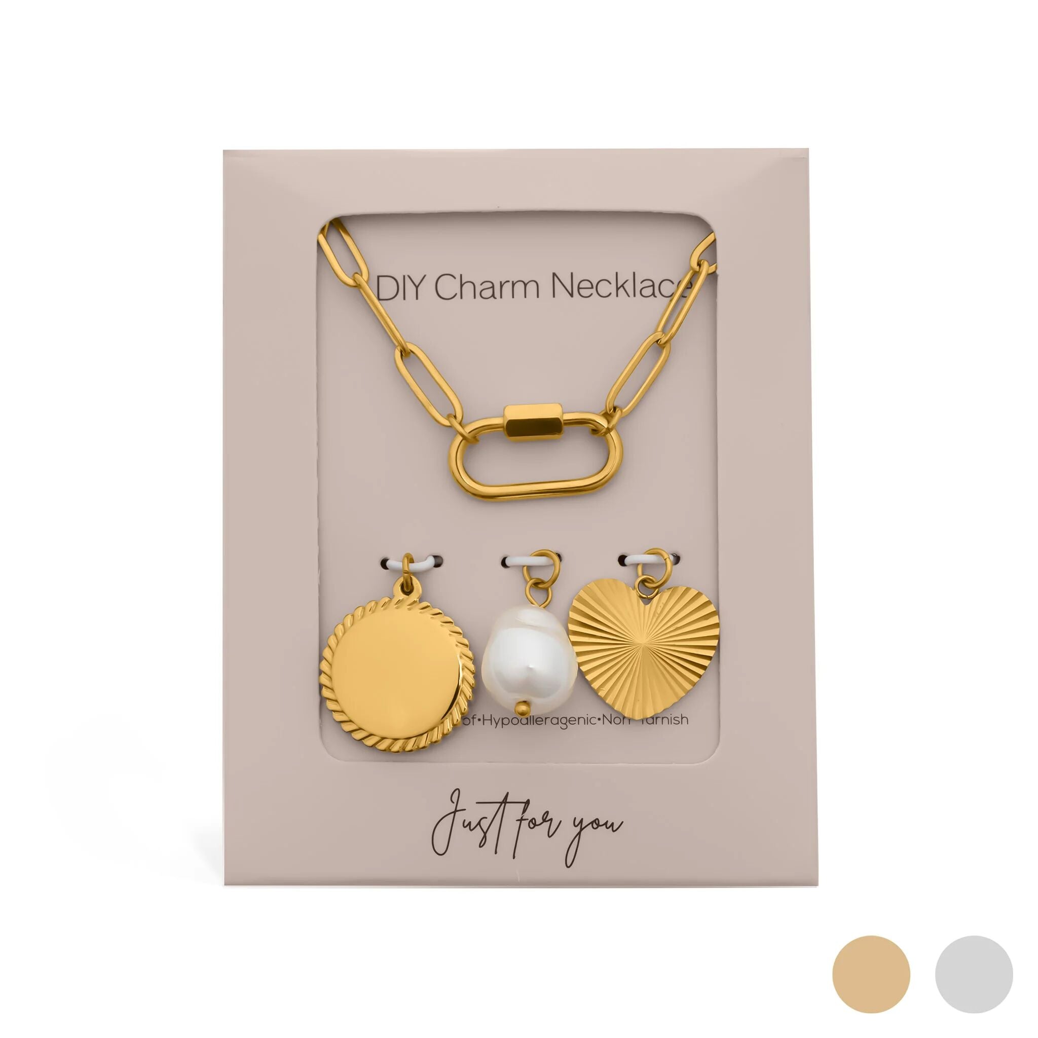 Pearl Sunburst Necklace – 18K Gold PVD Stainless Steel Charm Holder Set