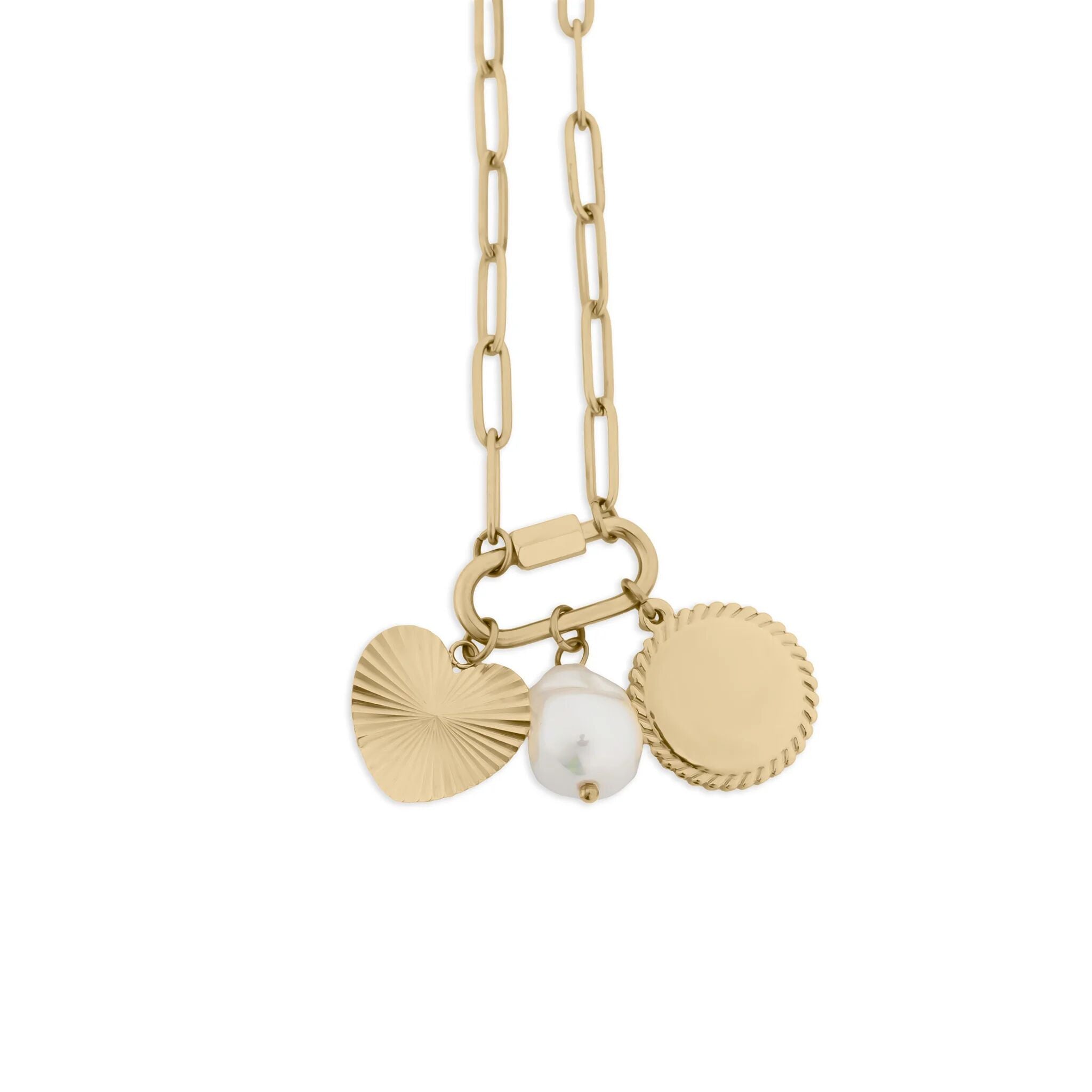 Pearl Sunburst Necklace – 18K Gold PVD Stainless Steel Charm Holder Set