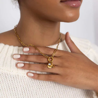 18K Gold PVD Stainless Steel Shell Anchor Charm Holder Necklace Set