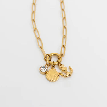 18K Gold PVD Stainless Steel Shell Anchor Charm Holder Necklace Set